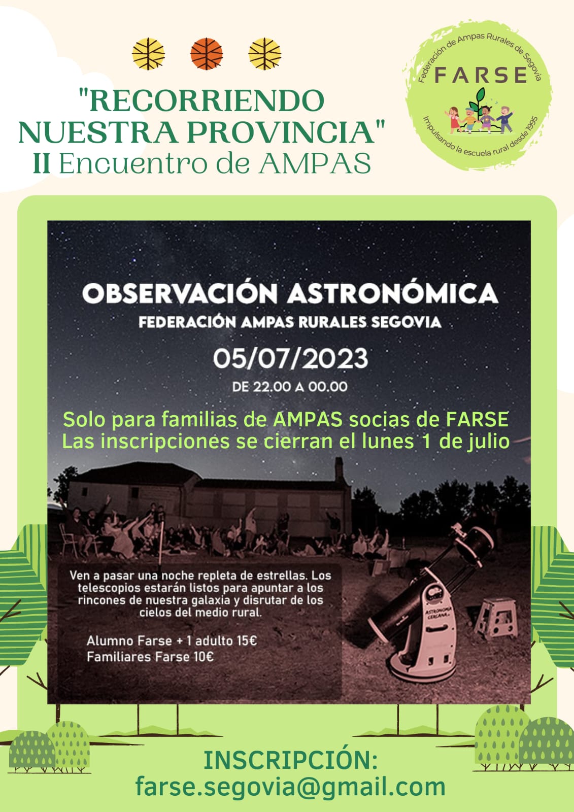 Observación astronómica para el 2º encuentro de AMPAs Rurales de Segovia